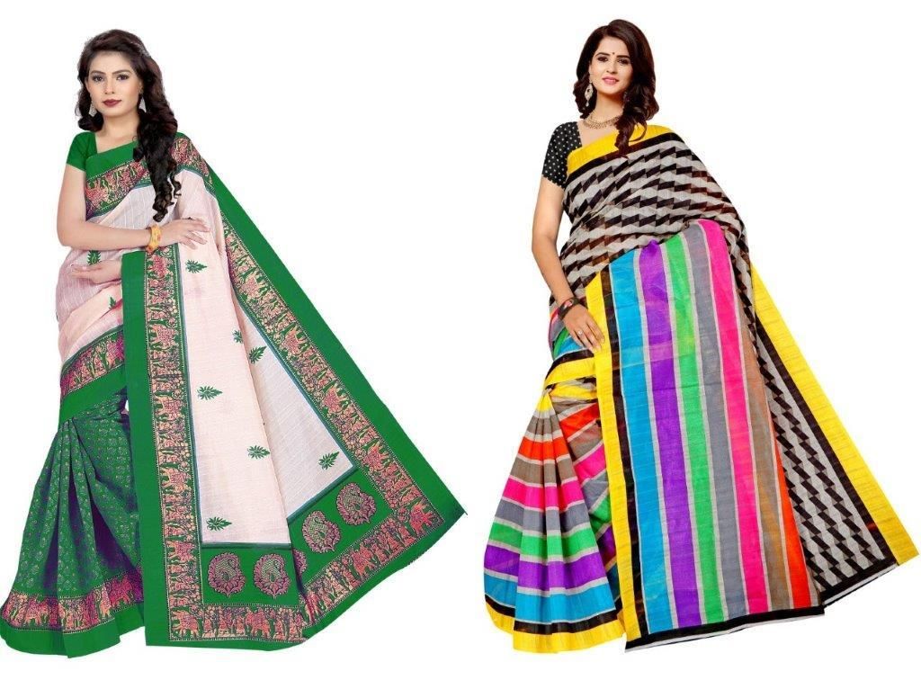 Gorgeous Mysore Silk With Printed Work Combo Pack Saree - jayaearth