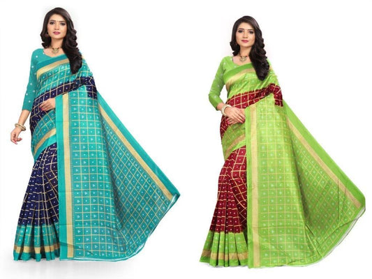 Delightful Mysore Silk Printed Combo Sarees (Pack of 2) - jayaearth